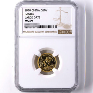 1990 panda 1/10oz gold coin large date NGC69