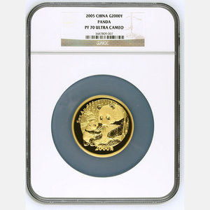 2005 panda 5oz gold coin NGC70