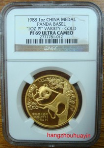 1988 panda Basel "pt" 1oz gold medal NGC69