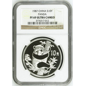 1987 panda 1oz silver coin NGC69