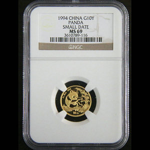 1994 panda 1/10oz gold coin small date NGC69