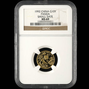 1992 panda 1/10oz gold coin small date NGC69