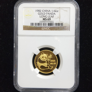 1982 panda 1/4oz gold coin long leaf NGC69